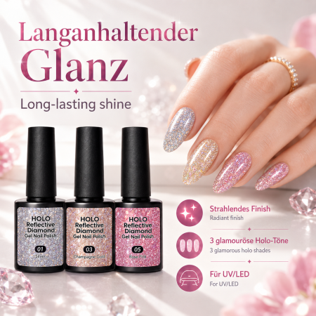 3er UV Nagellack Set - Nail Polish Holo Diamond Glitter
